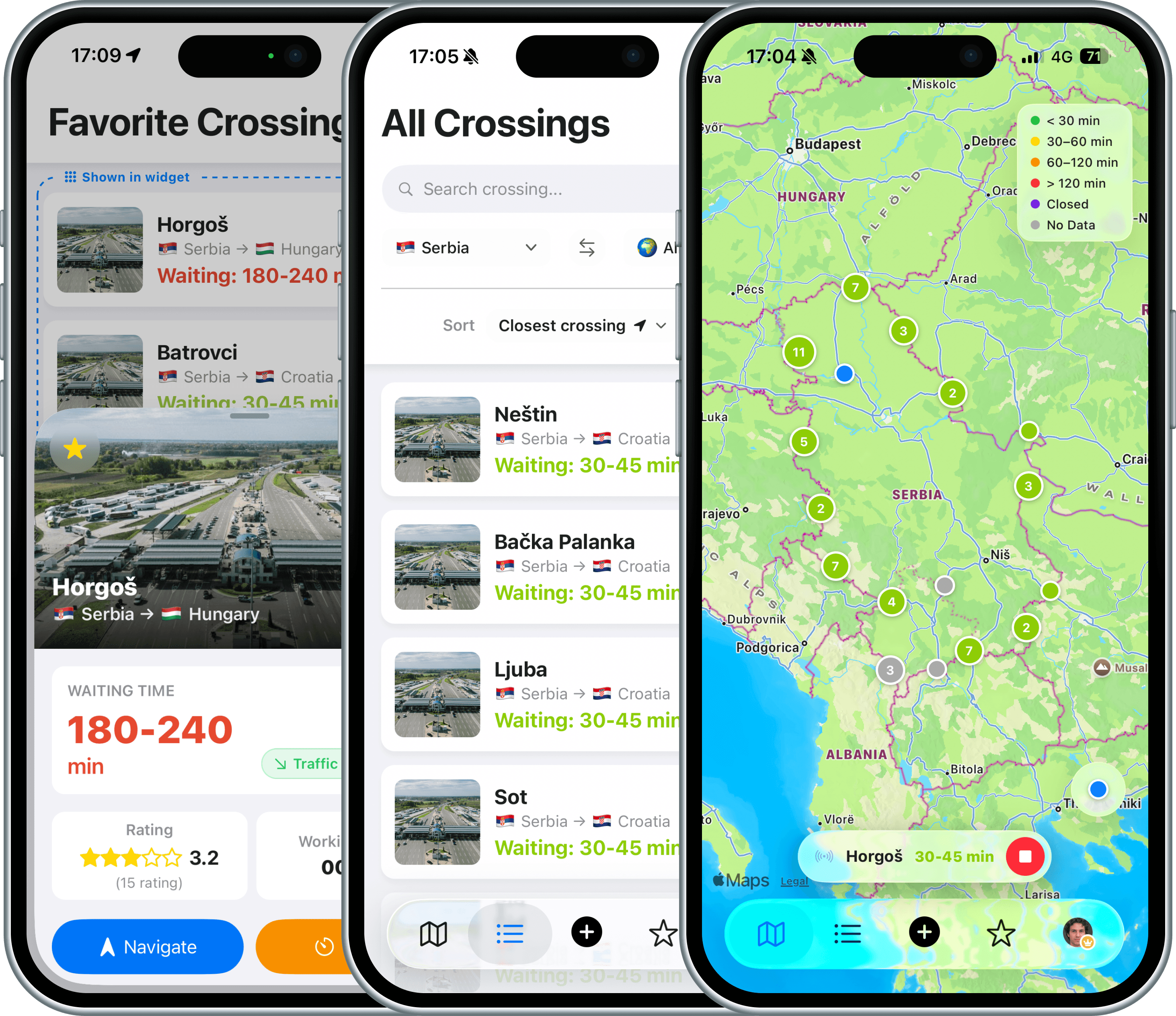 Bordi app showing live border crossing wait times