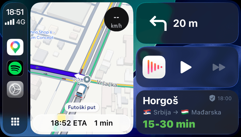 Bordi Live Activity in Apple CarPlay showing the crossing wait time