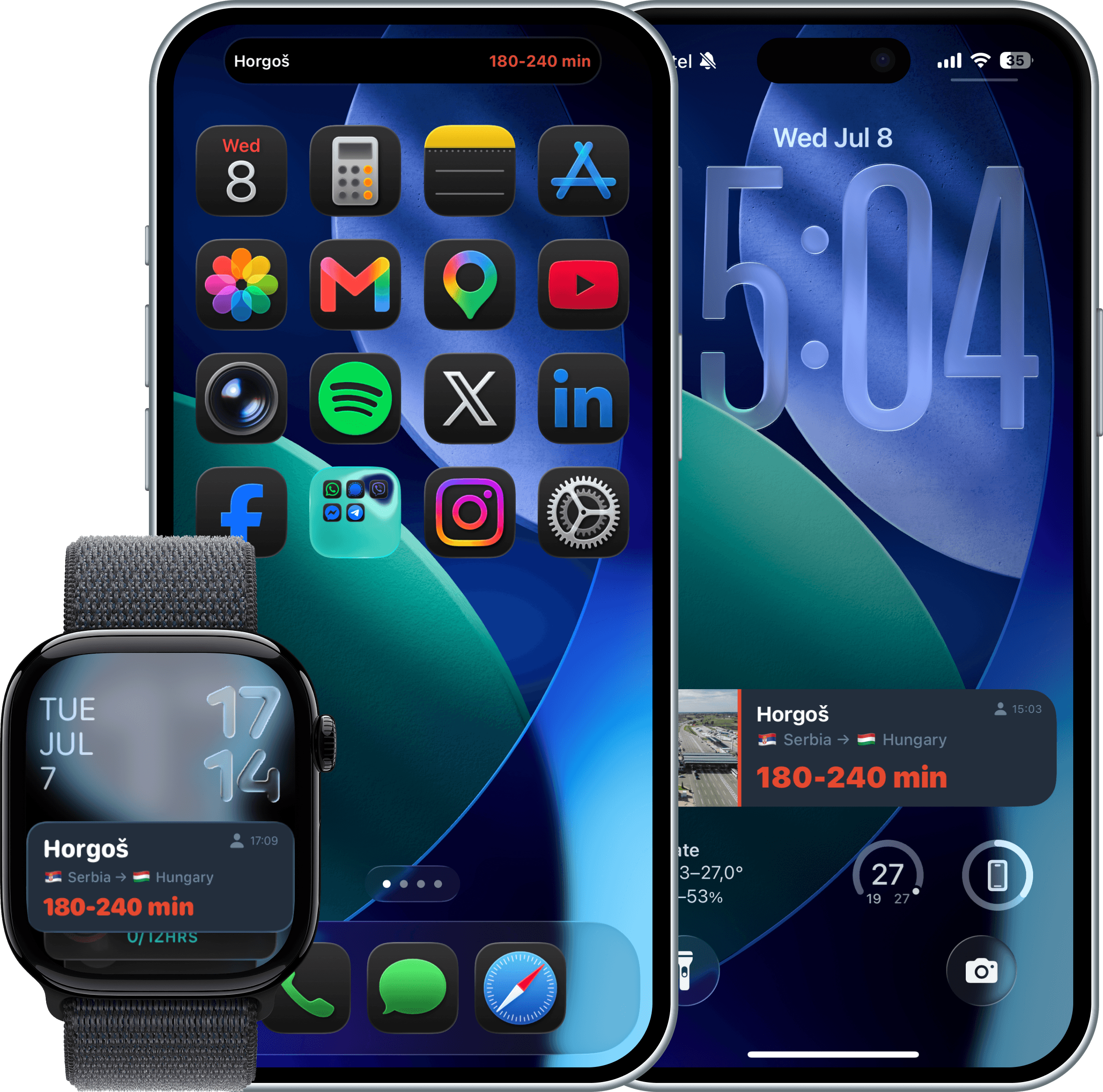 Bordi Live Activity on the iPhone Lock Screen, Dynamic Island and Apple Watch