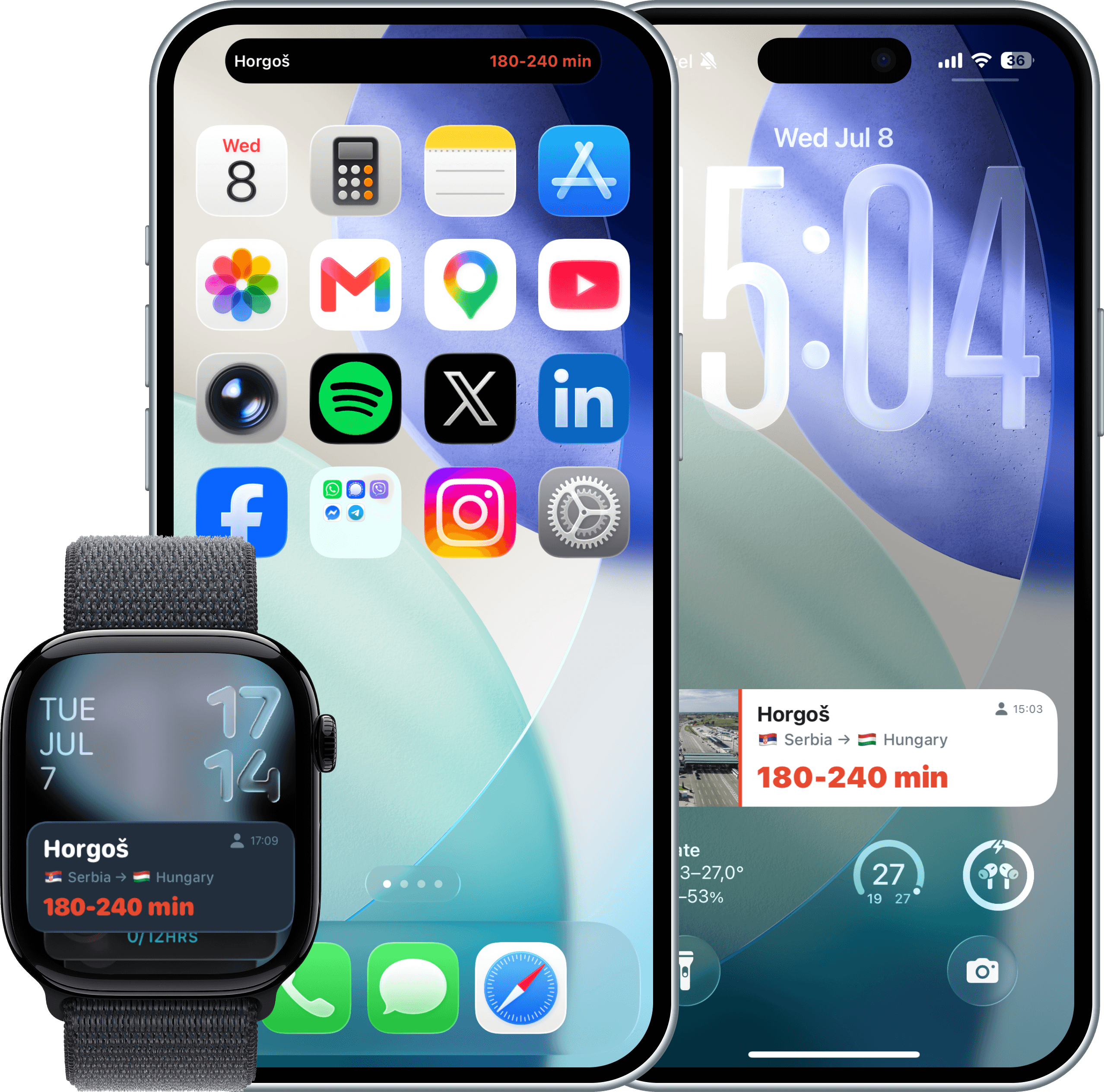 Bordi Live Activity on the iPhone Lock Screen, Dynamic Island and Apple Watch